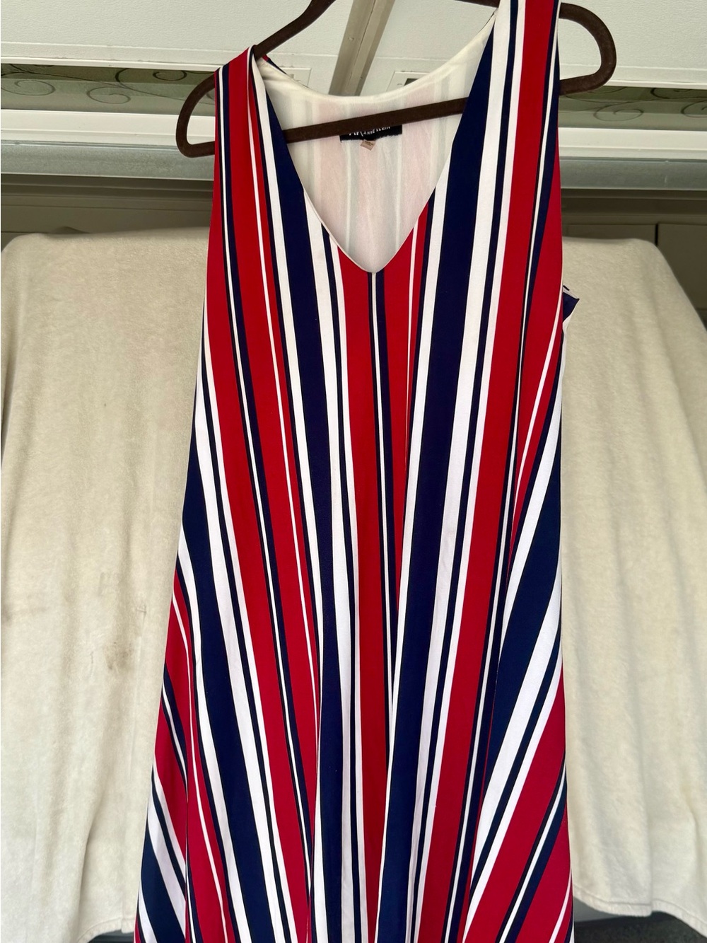 Anne Klein Sleeveless V-Neck Striped Tank Dress- Red, Navy & White